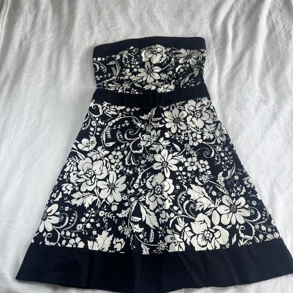 B smart black white floral graphic strapless dress Y2K vintage fairy boho - Picture 2 of 7